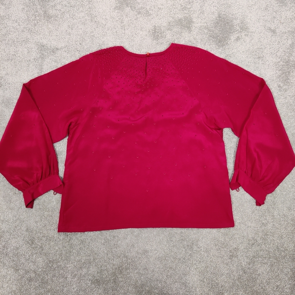 Paul Alexander Women's 100% Silk Eyelet Red Blouse Size 8 Old Money Quiet Luxury